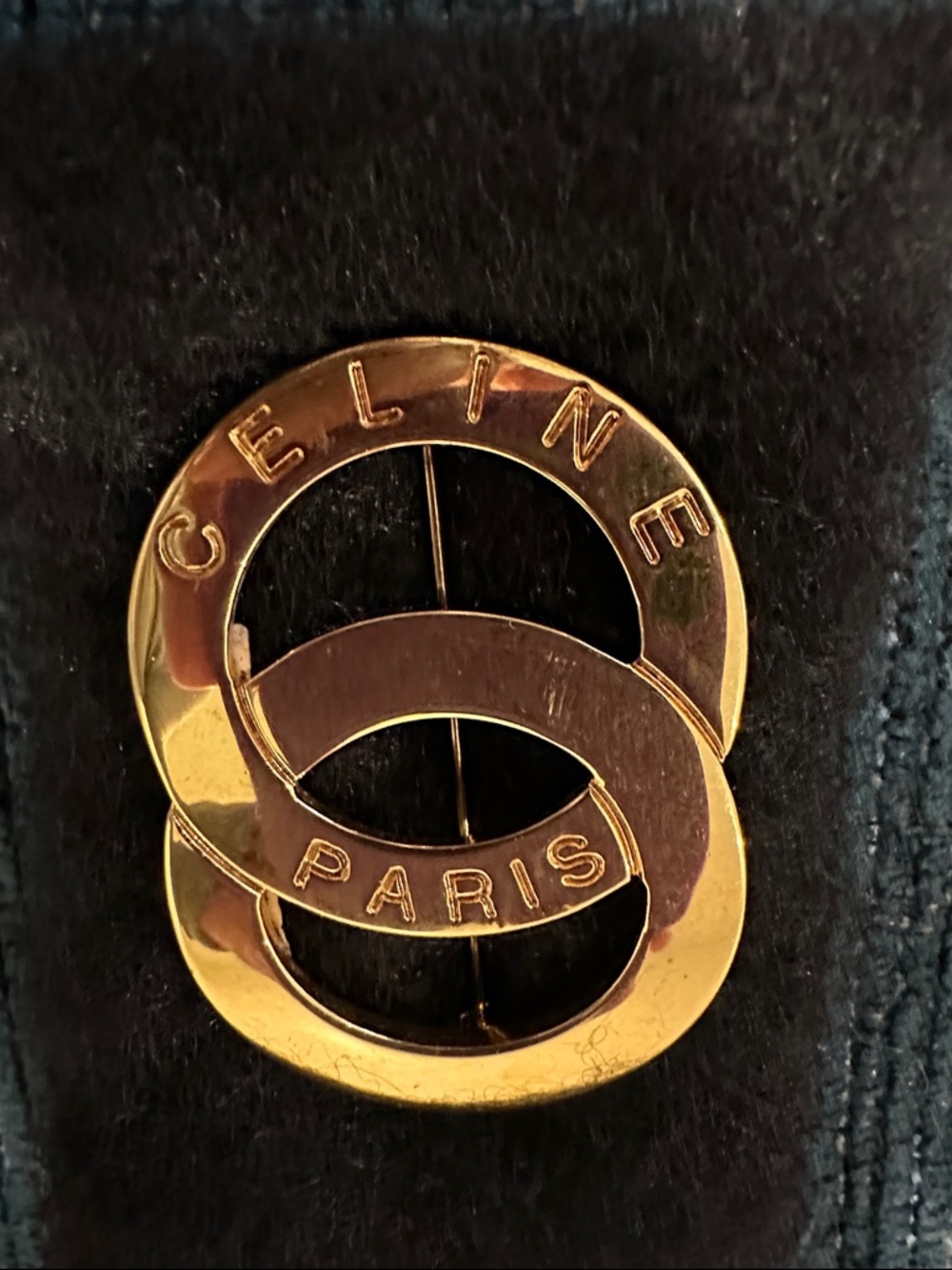 Celine Gold Double Ring Paris Logo Brooch